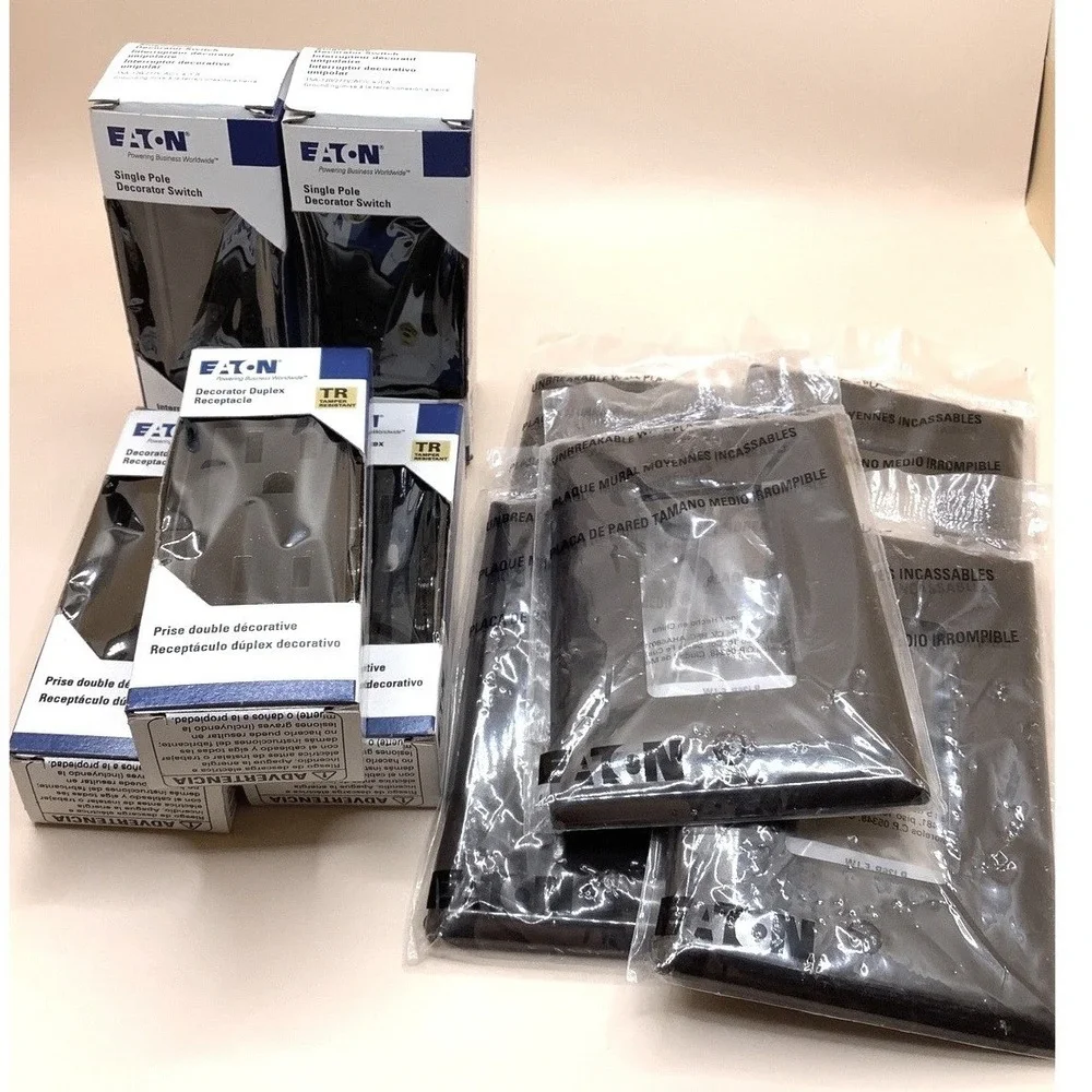 Eaton Black Decorator Switch &‎ Outlet Set with Wall Plates